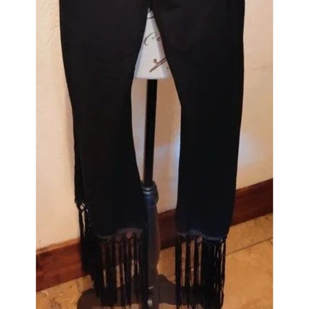 NWT Vocal Black Stretch Pants with Beautiful Handmade Fringe. Made In USA Size L